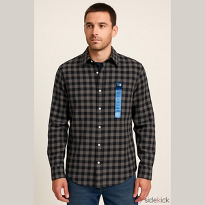 Gap men’s long sleeve black and gray checkered button up shirt size Large NWT
